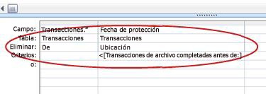 Cuadrícula de diseño de consulta, fila Eliminar