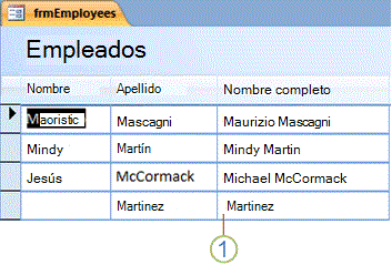 Resultado de la expresión cuando el campo Nombre no contiene ningún dato