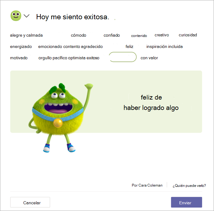 un monstruo de sentimientos verdes con una medalla de oro bombas su puño en el aire. El alumno ha seleccionado la palabra Correcta