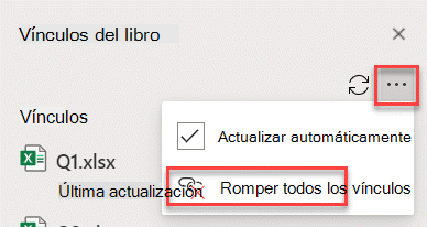 Comando Romper todos los vínculos del panel Administrar vínculos.