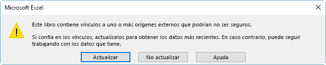 Cuadro de diálogo Referencias rotas en Excel
