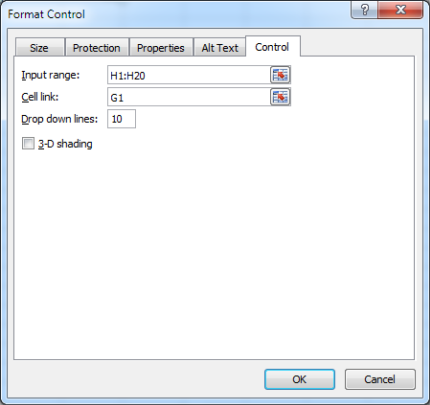 Pestaña Control
