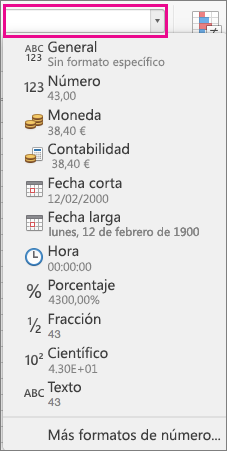 Cuadro de formatos de número