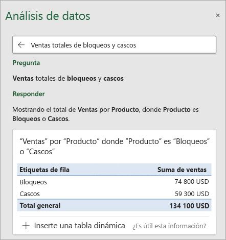 Análisis de datos en Excel respondiendo a una pregunta sobre cuántos candados o cascos se han vendido.