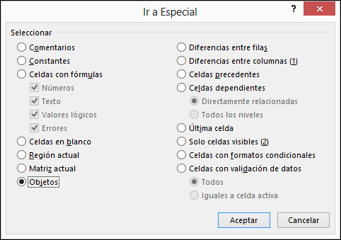 Cuadro de diálogo Ir a > Especial