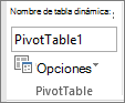 Opciones de tabla dinámica en la cinta