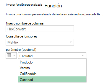 Cuadro de diálogo Invocar función personalizada