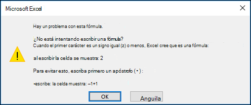Imagen del cuadro de diálogo Problema de Excel con esta fórmula