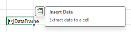 Seleccione el icono Insertar datos para extraer los datos de DataFrame.