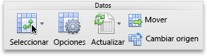 Pestaña Tabla dinámica, grupo Datos