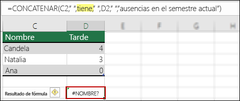 #NAME? causado por faltar comillas dobles en los valores de texto
