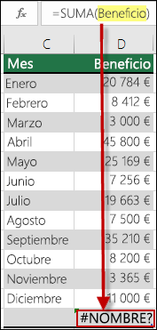 #NAME? causado por una referencia a un nombre no definido en la sintaxis