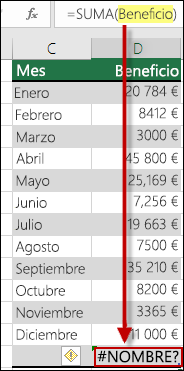 #NAME? error causado por un error ortográfico en el nombre definido en la sintaxis