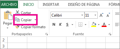 En la pestaña Inicio, haga clic en Copiar