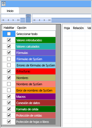 Opciones de Comparación de hojas de cálculo