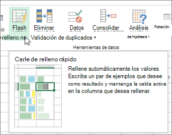 Opción de Relleno rápido en la cinta