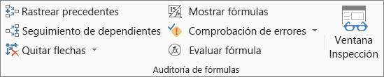 Grupo Auditoría de fórmulas de la pestaña Fórmula
