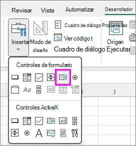 Botón Cuadro de lista (control de formulario)