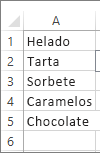 lista de valores para usar en el cuadro de combinación