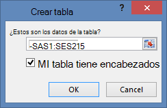 La ventana Crear tabla