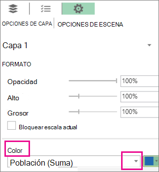 Cuadro de lista Serie de datos para la lista desplegable Color
