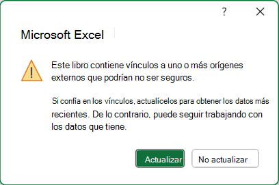 cuadro de diálogo de vínculo no seguro