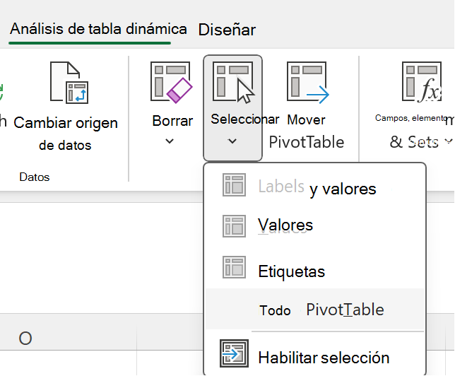 Seleccione el botón Toda la tabla dinámica en Windows.