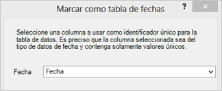 Cuadro de diálogo Marcar como tabla de fechas