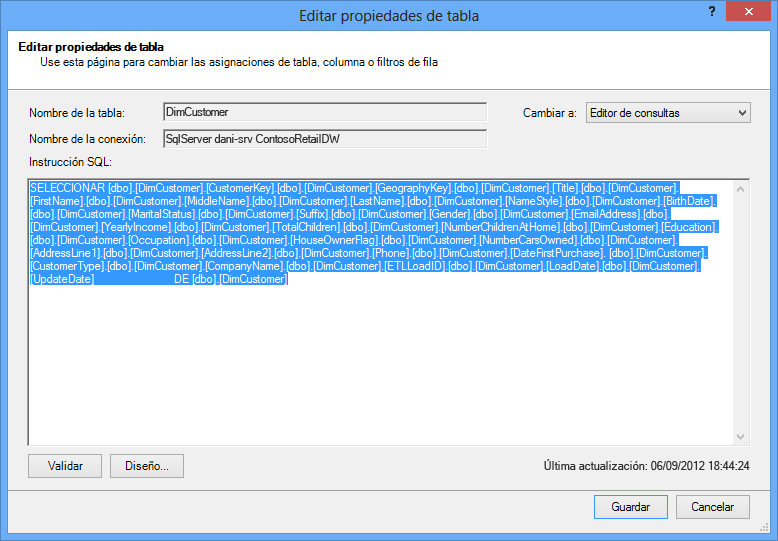 Consulta SQL usada para recuperar los datos