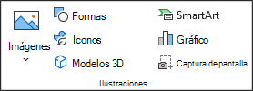 El grupo Ilustraciones de la pestaña Insertar