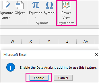 Botón Vista dinámica personalizada y cuadro de diálogo de activación del complemento en Excel