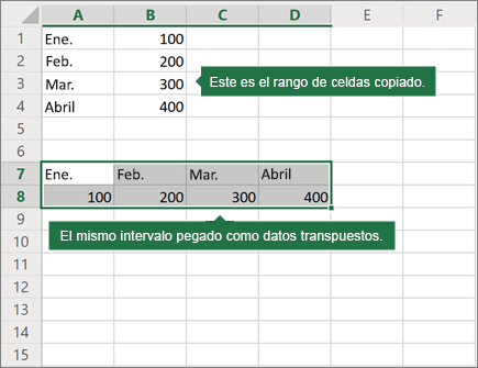 Ejemplo de pegar transponer
