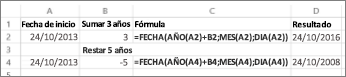 Ejemplos de suma y resta de fechas