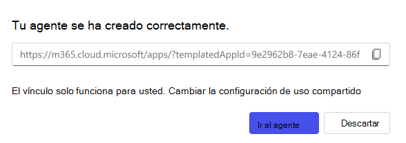 Captura de pantalla de la opción de uso compartido disponible al crear un agente