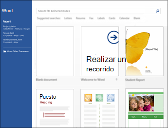 Word pantalla inicio