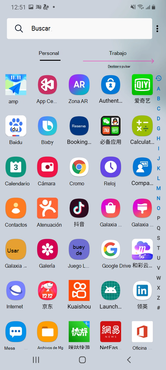 Cajón de aplicaciones de trabajo