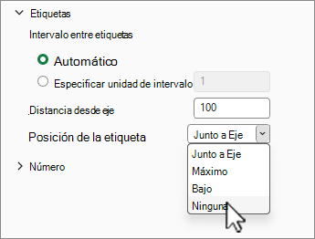 Ocultar las marcas de graduación estableciendo Ninguna en la posición de la etiqueta