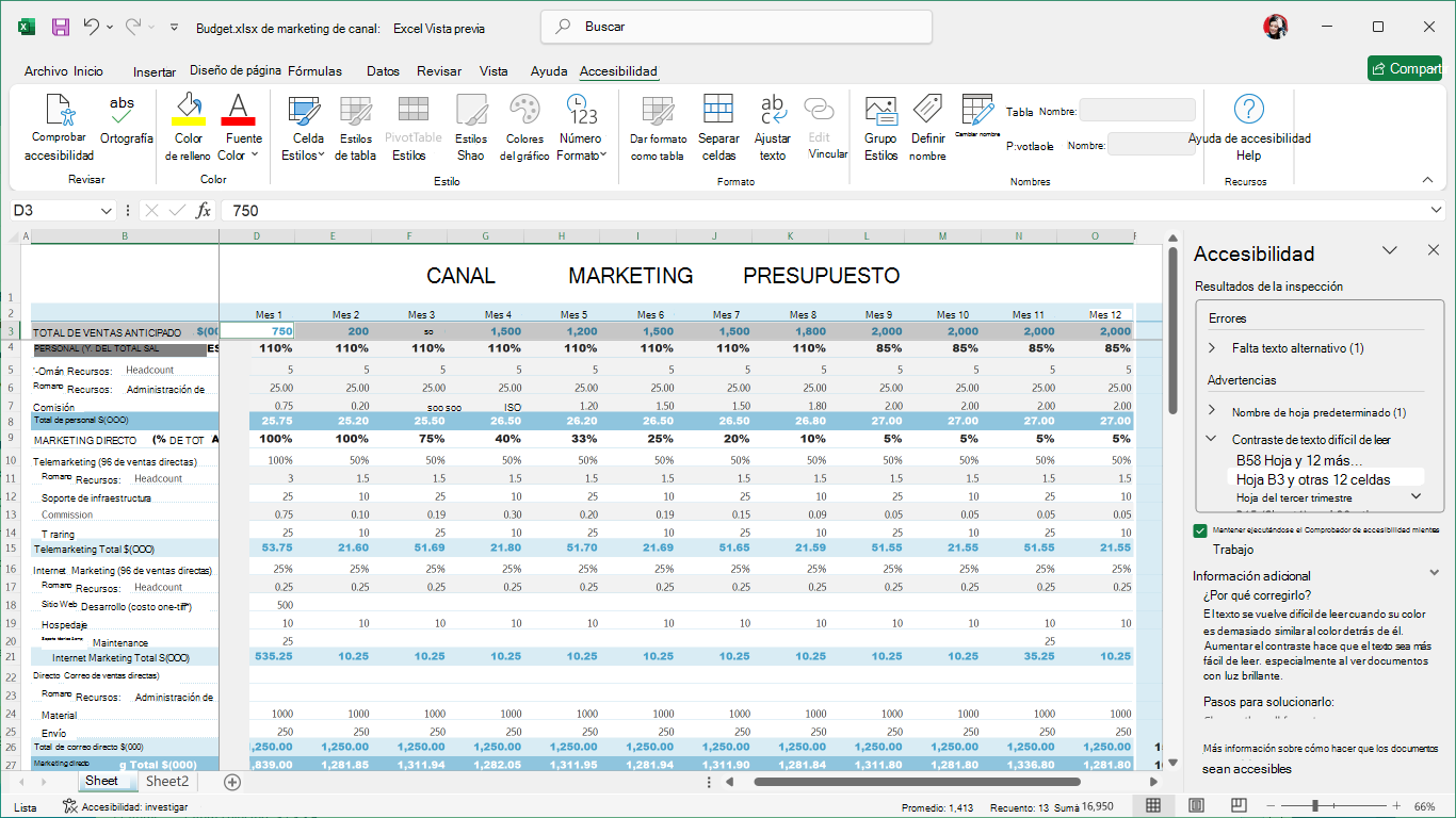 Cinta de accesibilidad de Excel