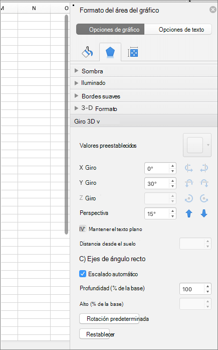 Panel Formato del área del gráfico