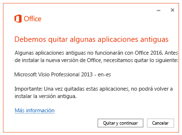 Mensaje de error que solicita quitar aplicaciones antiguas