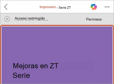 Captura de pantalla de una barra de empresa con un mensaje de acceso restringido y el botón Permisos.