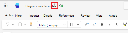 Icono de etiqueta de confidencialidad en Office en la Web, con un documento de Word como ejemplo