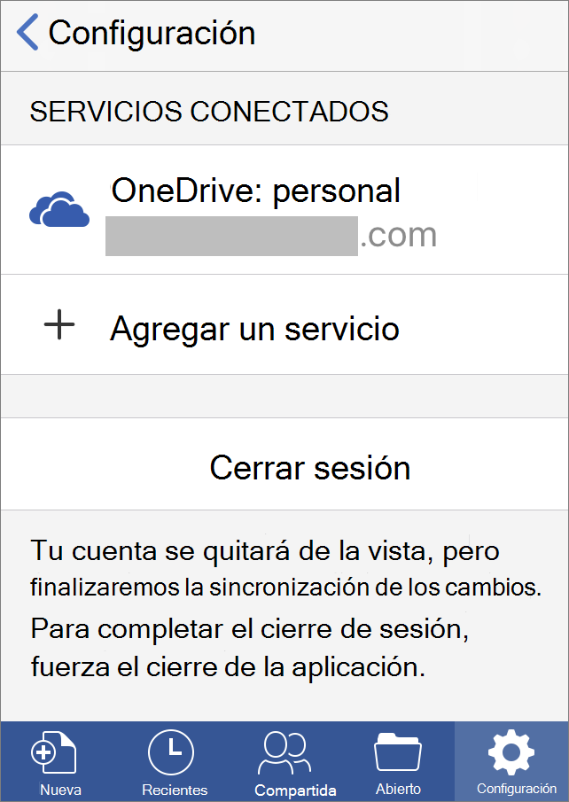 Muestra la opción Cerrar sesión de Office para iOS
