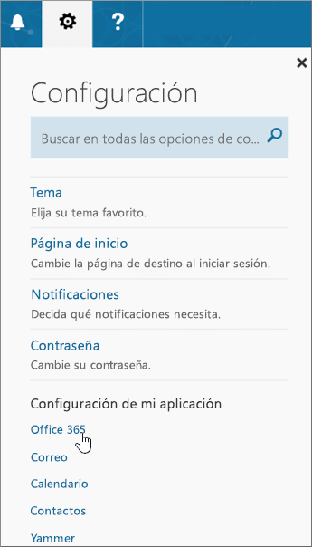 Panel Configuración de Office 365