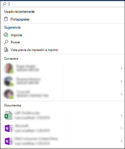 El cuadro de Búsqueda de Microsoft seleccionado