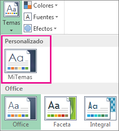 Temas personalizados a los que se tiene acceso desde el botón Temas