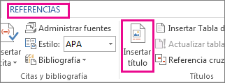 Botón Insertar leyenda en la pestaña Referencias