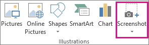 Botón Captura de pantalla en el grupo Ilustraciones en Word
