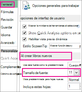 Opciones del cuadro de diálogo General