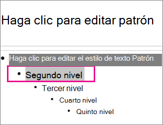Diseño de diapositiva patrón con el segundo texto nivel seleccionado